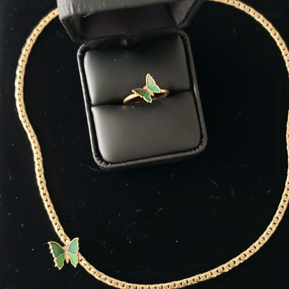 Vintage Butterfly Necklace and ring